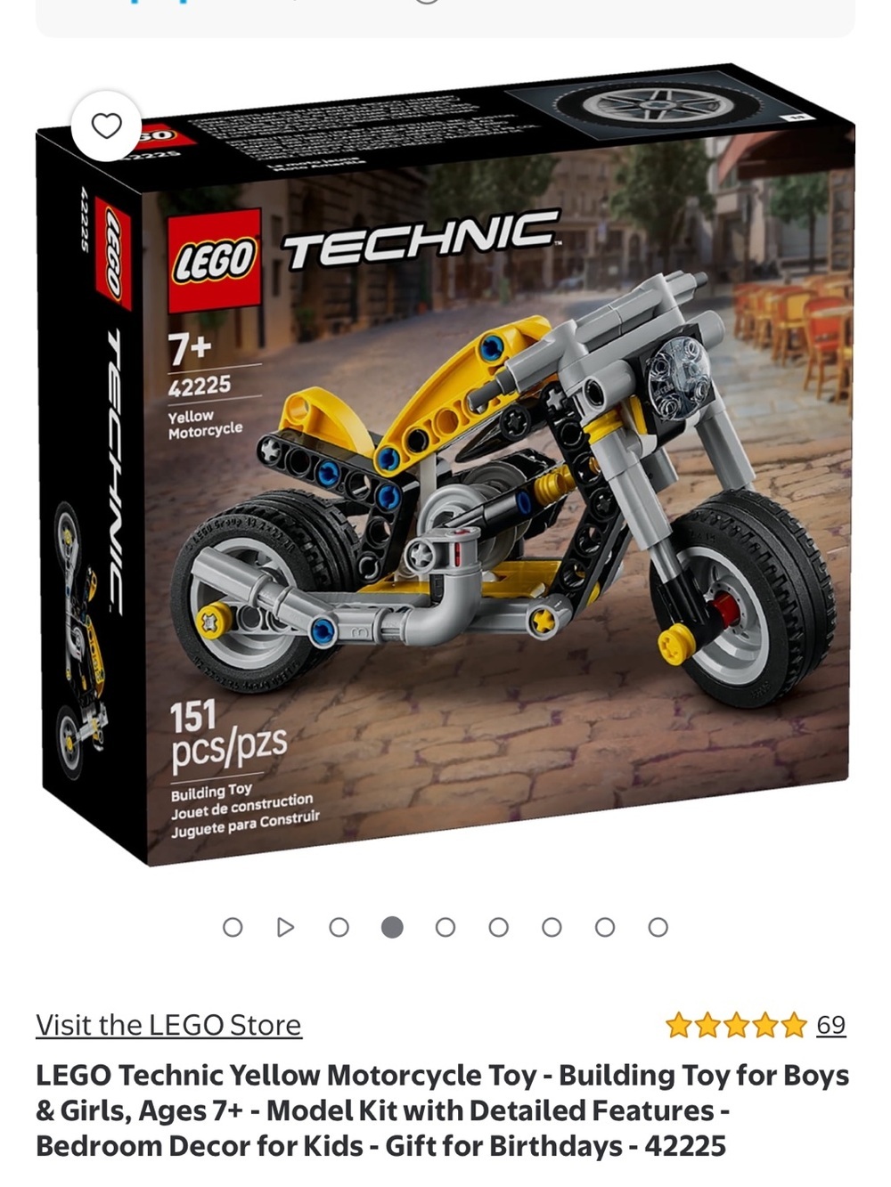 Lego Technic Yellow and Gray Motorcycle Model 42225 COLLECTIBLES